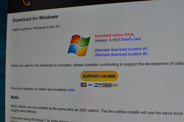 Calibre公式ページよりWindows用の64ビット版をダウンロードします