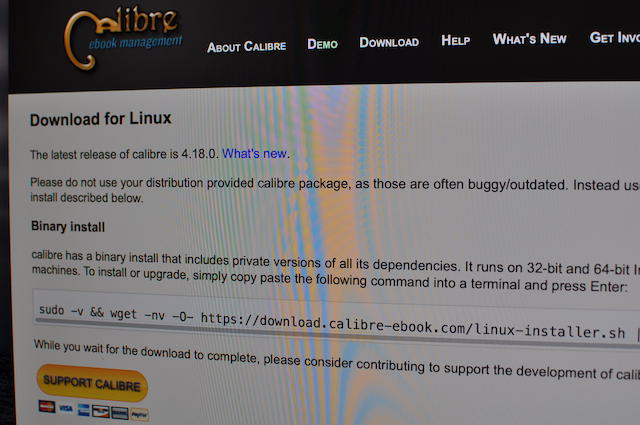Calibre公式ページに案内されるLinuxのコマンドでのインストール