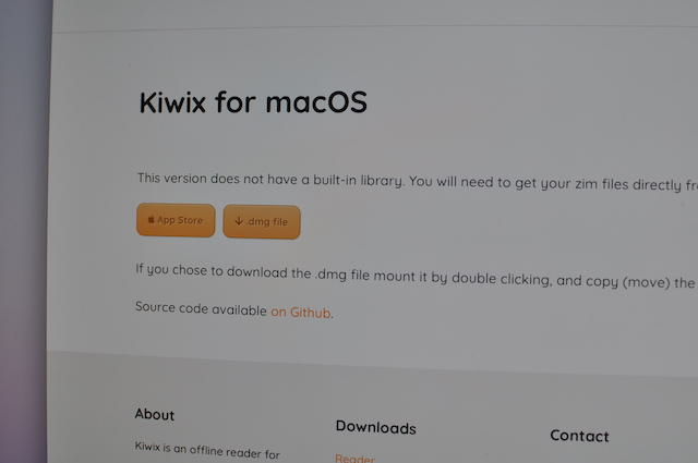 Kiwixのウェブサイト、ダウンロードリンク